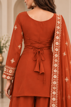 Aabha - Women Orange Silk Kurta Sharara Set with Dupatta