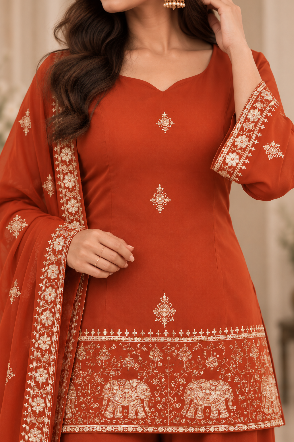 Aabha - Women Orange Silk Kurta Sharara Set with Dupatta