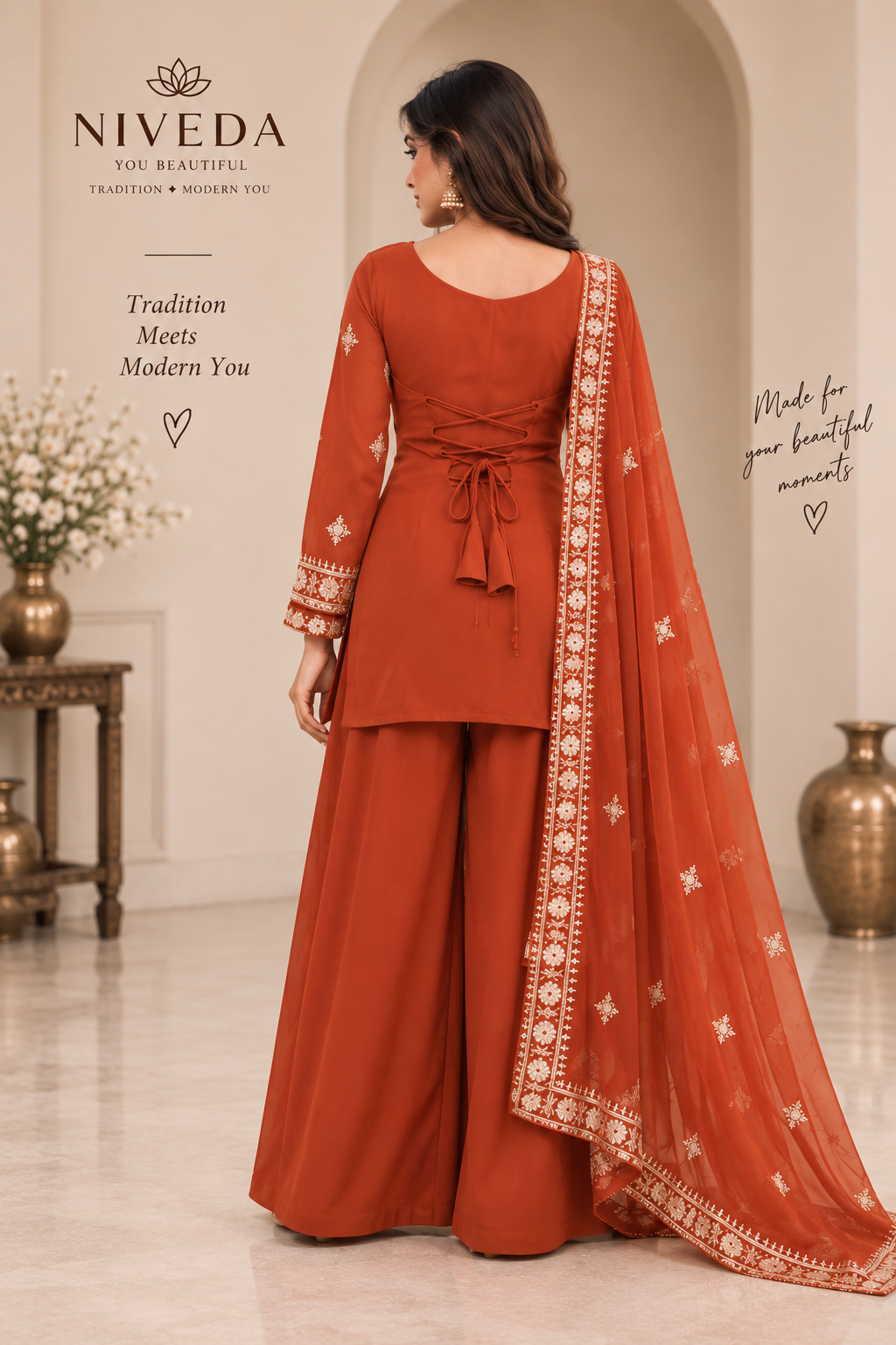 Aabha - Women Orange Silk Kurta Sharara Set with Dupatta