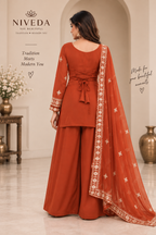 Aabha - Women Orange Silk Kurta Sharara Set with Dupatta