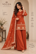 Aabha - Women Orange Silk Kurta Sharara Set with Dupatta