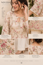 Aarohi - Women Cream Floral Embroidered Crepe Short Kurti Palazzo Set