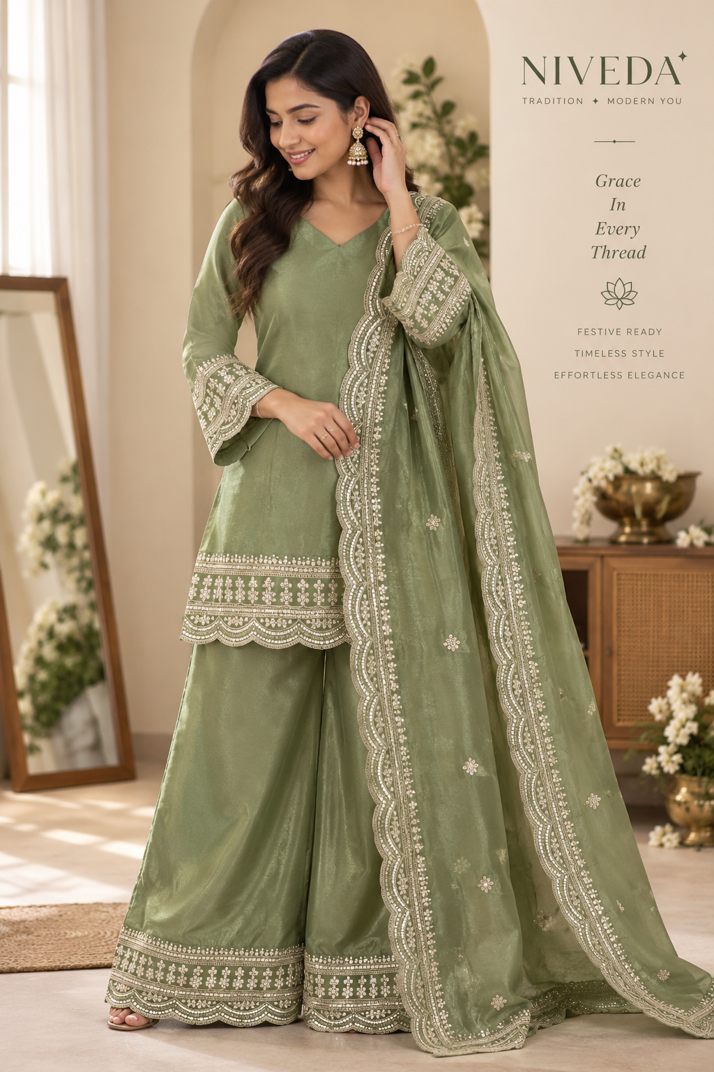 AARZOO – Designer Embroidered Silk Suit Set