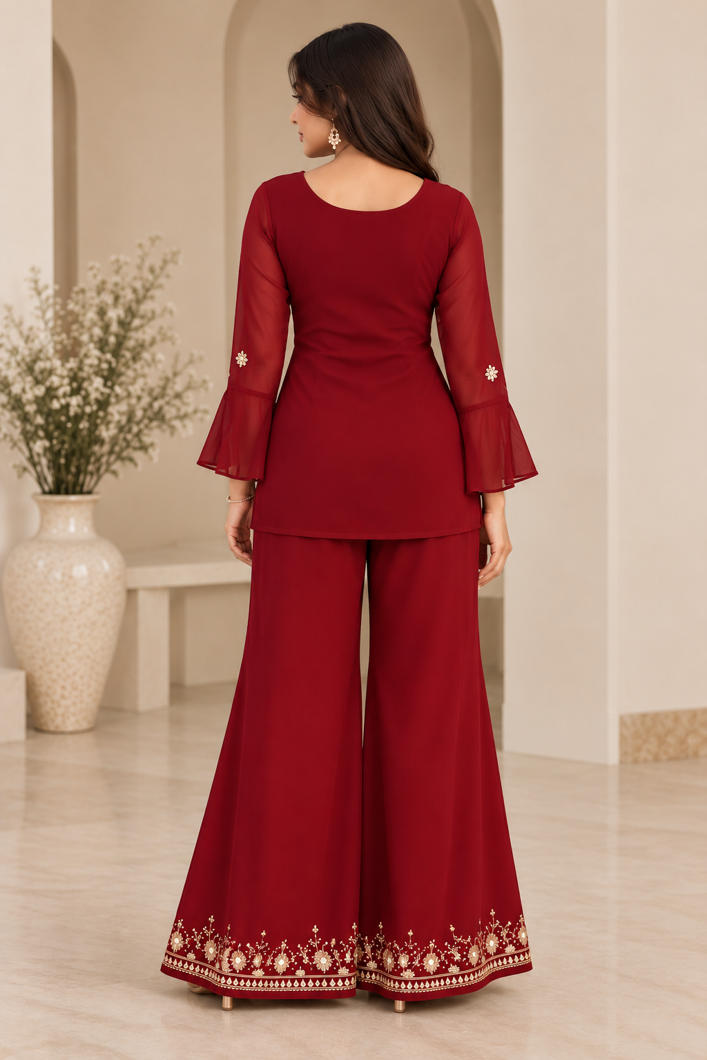 Nayra - Women Maroon Georgette Embroidered Suit Set