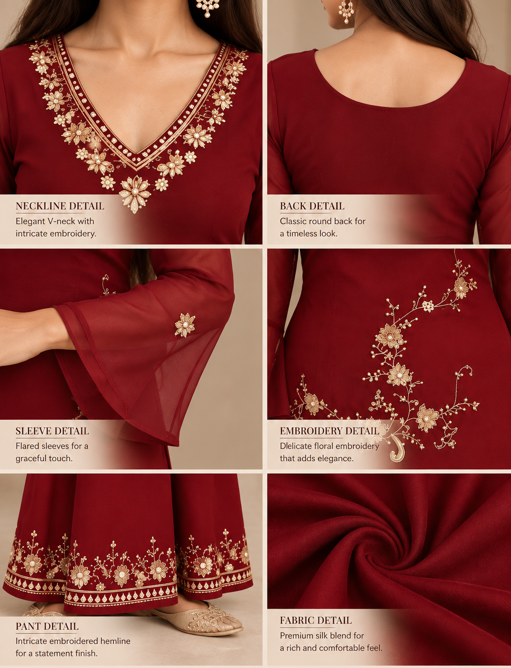 Nayra - Women Maroon Georgette Embroidered Suit Set