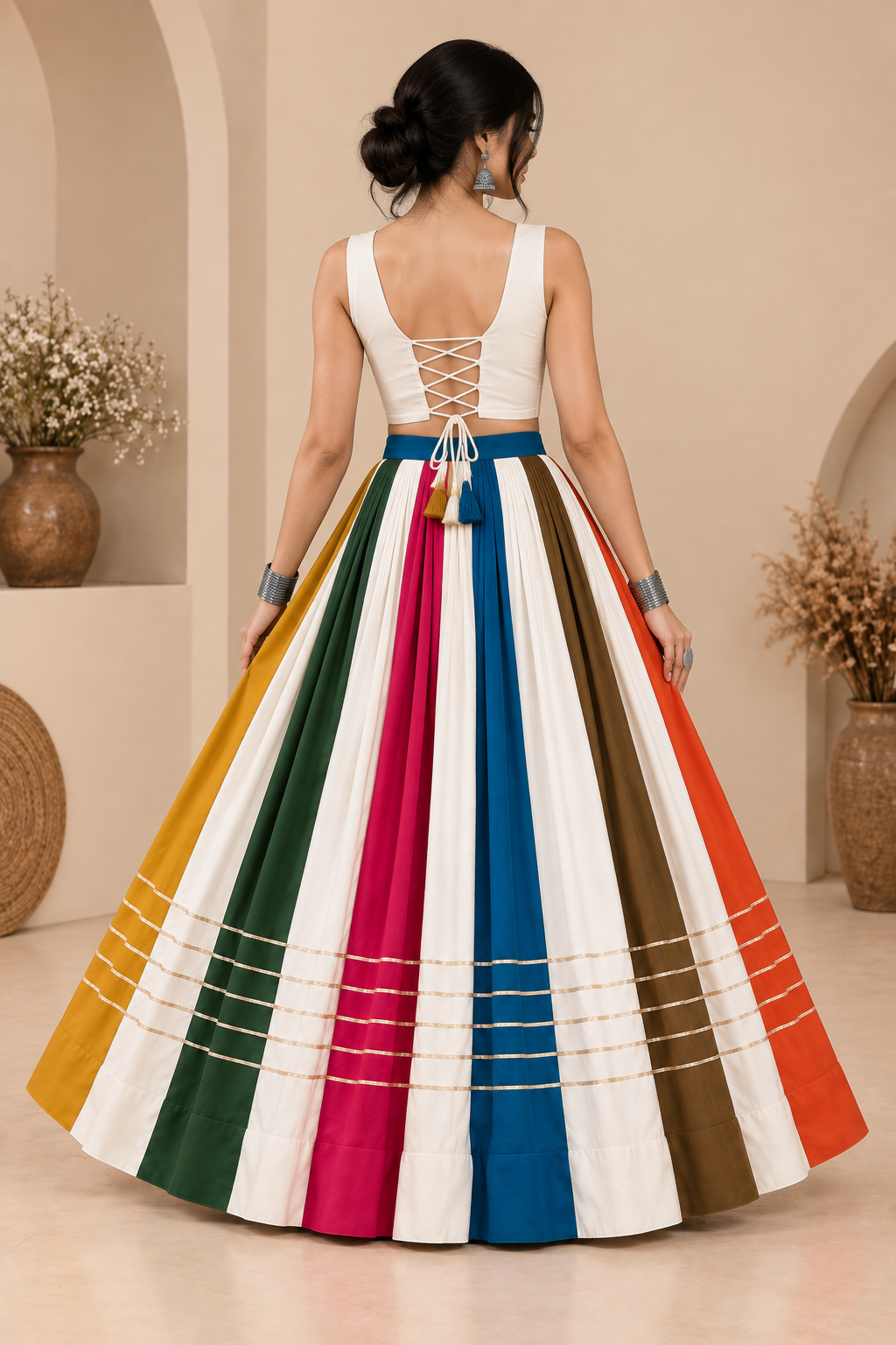 Mira -  Lehenga Choli Set with Mirror Work Blouse &amp; Jacket