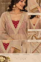 Kanak - Designer Party Wear Golden Tissue Three Piece Kurta Set