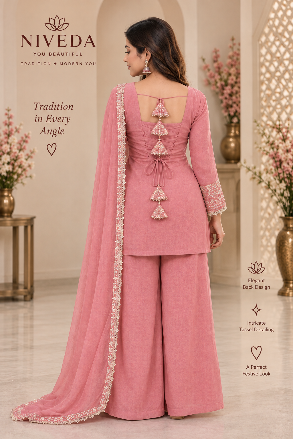 Meher - Party Wear Peach Tussar Silk Kurta Set