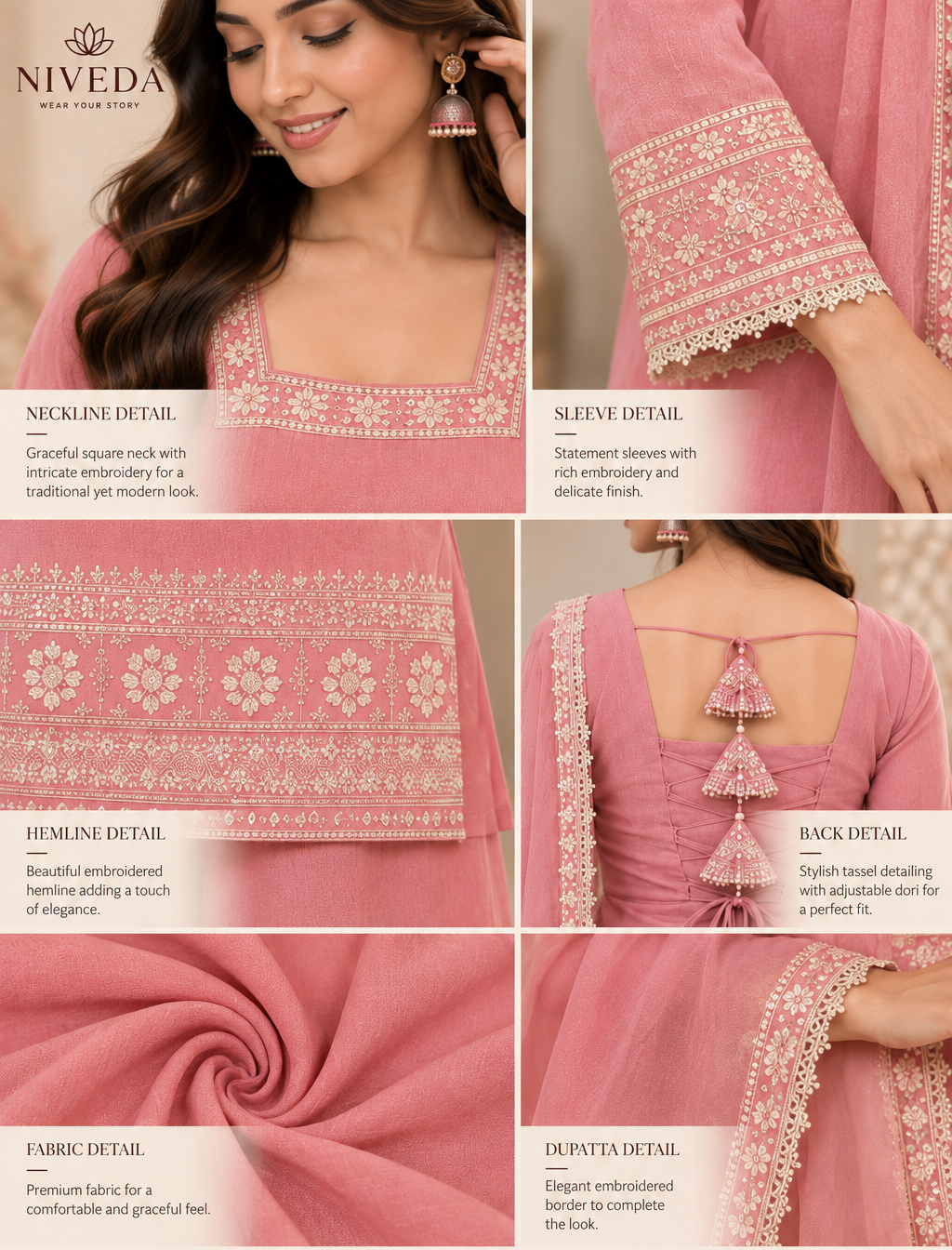 Meher - Party Wear Peach Tussar Silk Kurta Set