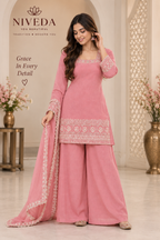 Meher - Party Wear Peach Tussar Silk Kurta Set