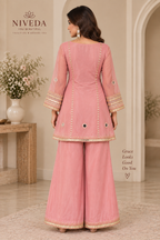 Gulnaar - Women Peach Embroidered Short Kurti Pant Set