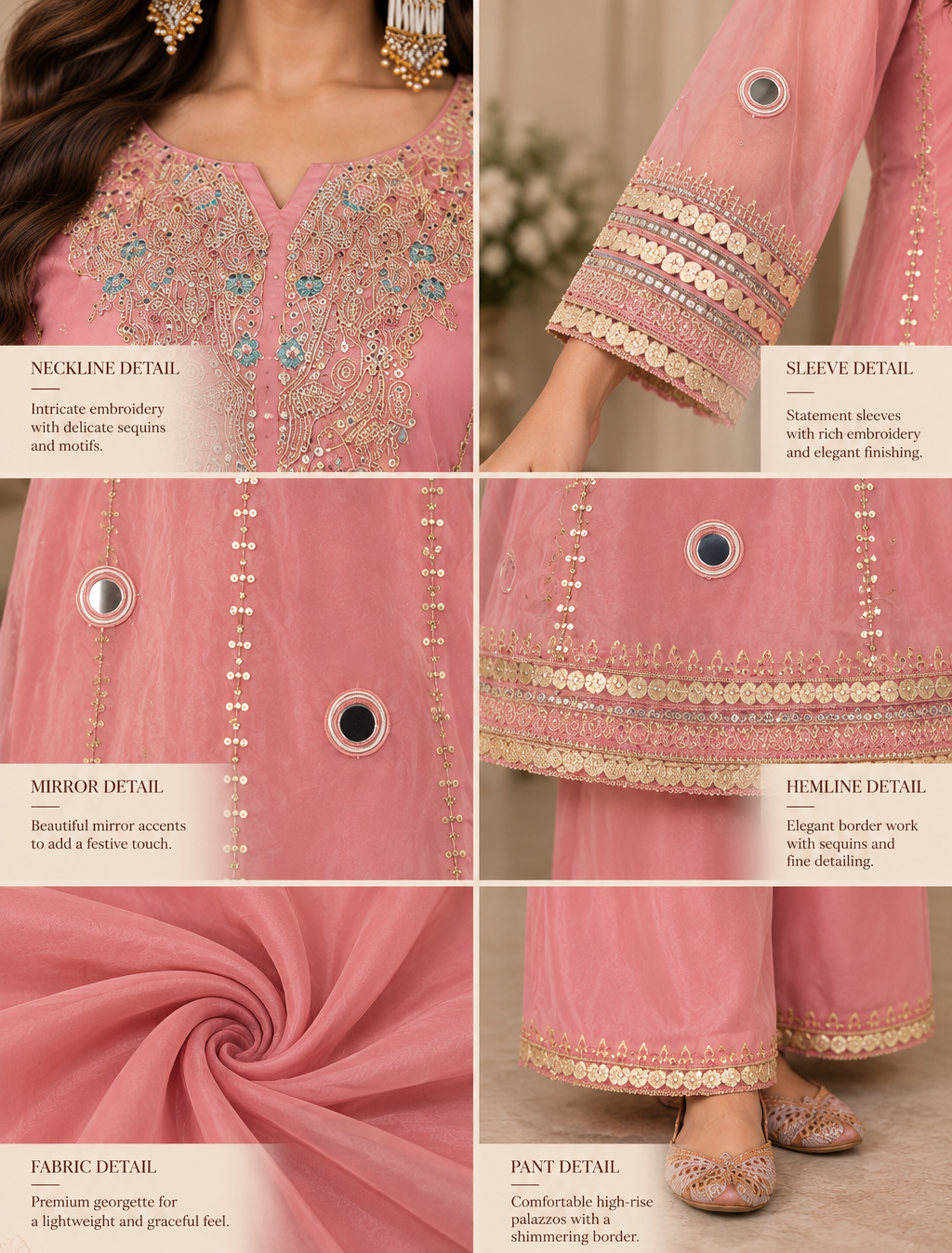 Gulnaar - Women Peach Embroidered Short Kurti Pant Set
