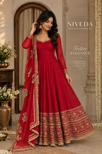 Shagun - Vichitra Silk Anarkali Suit Set with Dupatta &amp; Pant