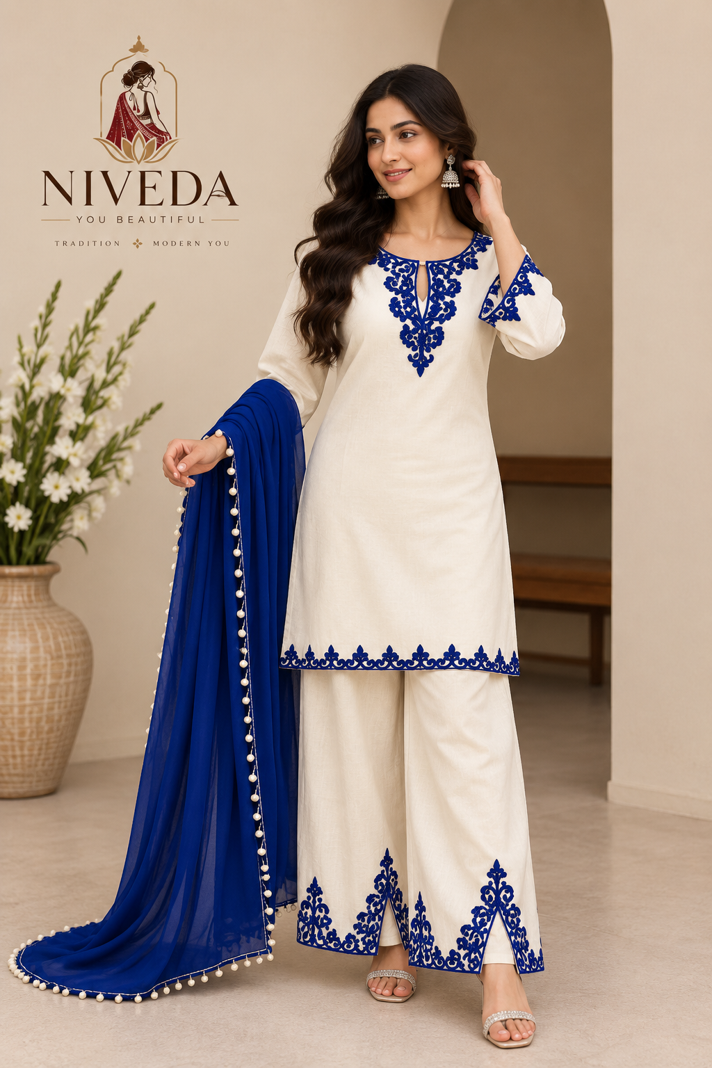 Noor - Women Ethnic Wear Suit Set – White