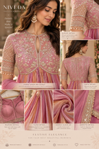 Zarina - Embroidered Moss Silk Gown with Dupatta &amp; Bottom